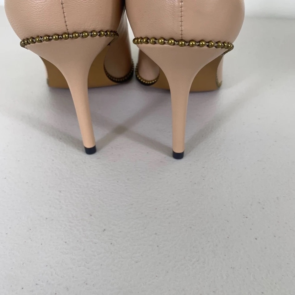 Coach Nude Leather Pointed-Toe Stiletto Pumps with Stud Trim - Picture 5 of 9